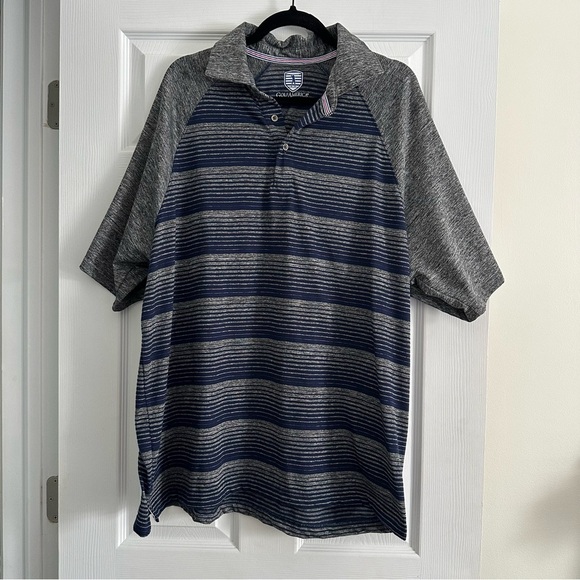 Size XXL Golf America Blue and Grey Stripe Performance Polo Golf Shirt - Picture 1 of 4